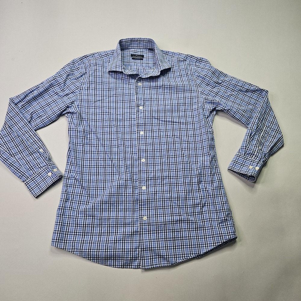Marc Anthony Men's 16.5 34/35 Slim Fit Dress Shirt Blue Check 100% Cotton